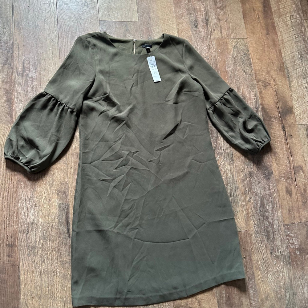 Women's Ann Taylor Olive Green Long Sleeve Dress Size 12